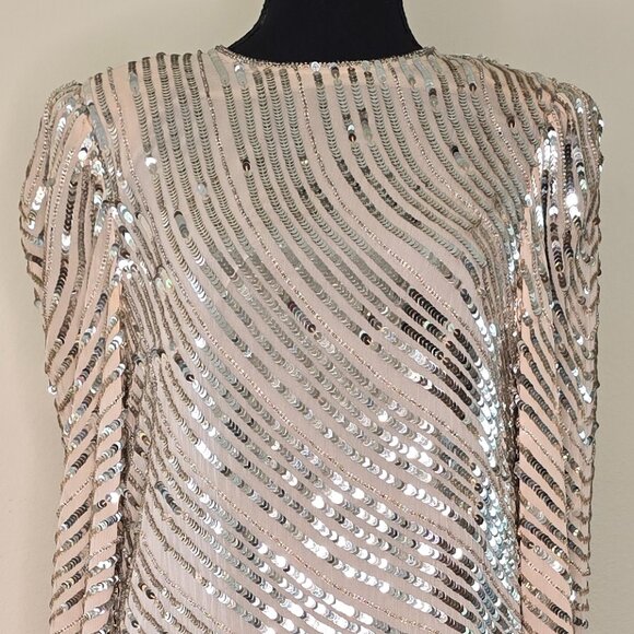 Vintage Neiman Marcus Sequin Fringe Gown - Judith Ann Creations - 100% Silk